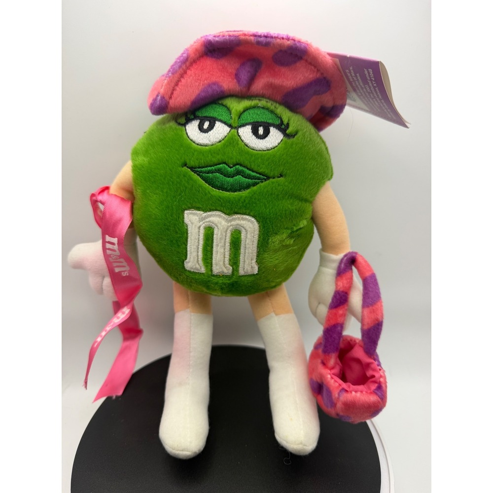 Vtg 2002 M&M's Green Character Plush Galerie‎ Pink Hat Purse 9.5" NWT